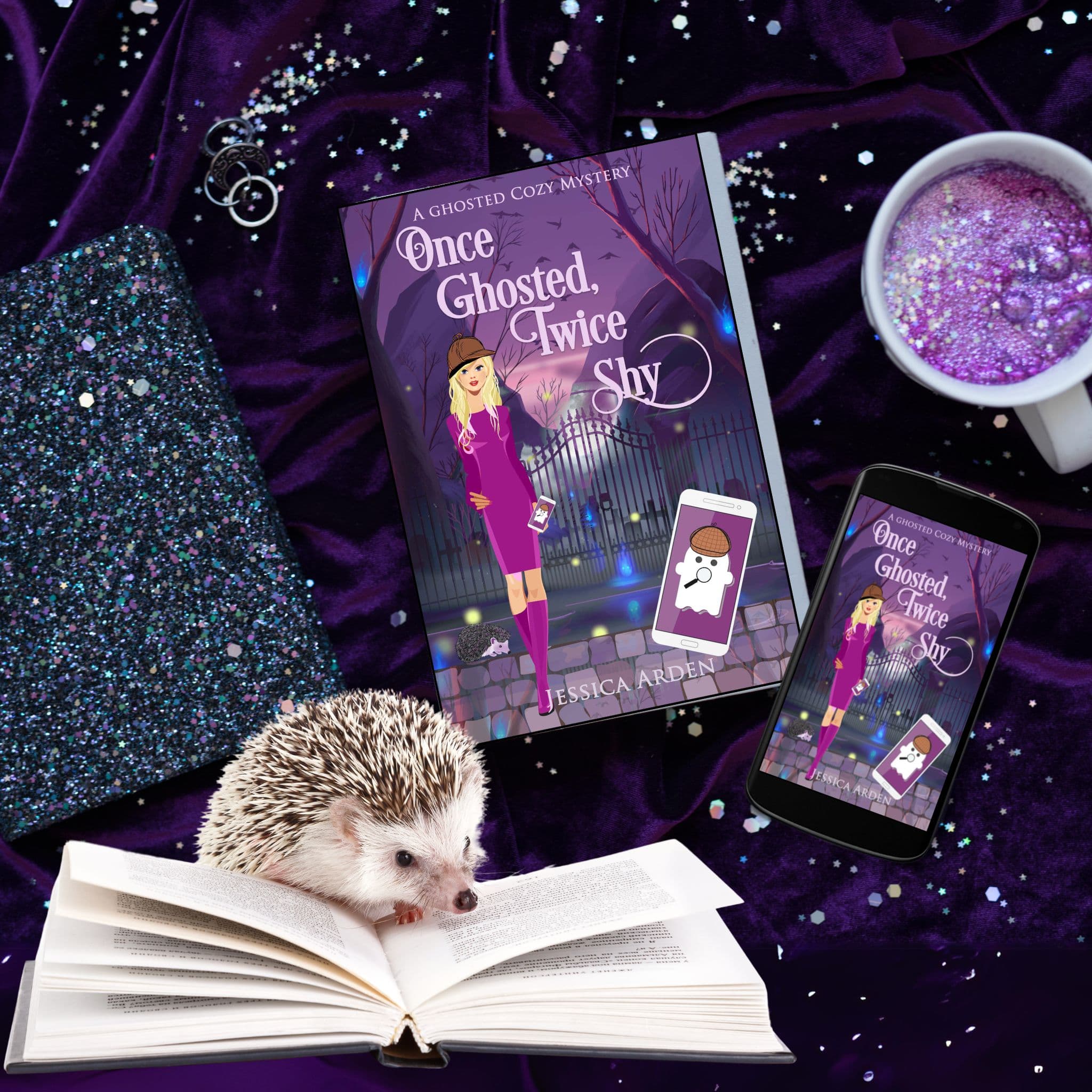 Once Ghosted, Twice Shy flat lay with books and coffee